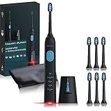 Tristan Auron Schallzahnbürste mit 50.000 Vibrationen - Andruckkontrolle- 60 Tage Akku- 5 Modi– 2 Min. Timer + Reise-Etui+ 6 Aufsteckbürsten + Ladegerät für elektrische Zahnbürste SpaceBrush (Schwarz)