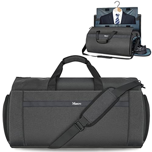 Carry on Garment Bags for Travel, Convertible Garment Bag with Shoulder Strap, Mancro Large Garment Duffle Bag for Men Women - 2 in 1 Hanging Suitcase Weekender Bag Suit Travel Bags, Black