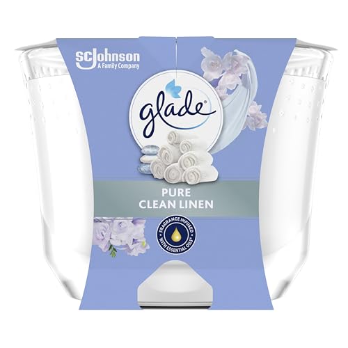 Glade Langanhaltende Duftkerze im Glas, Clean Linen, bis zu 30 Stunden Brenndauer, 4er Pack (4x204 g)