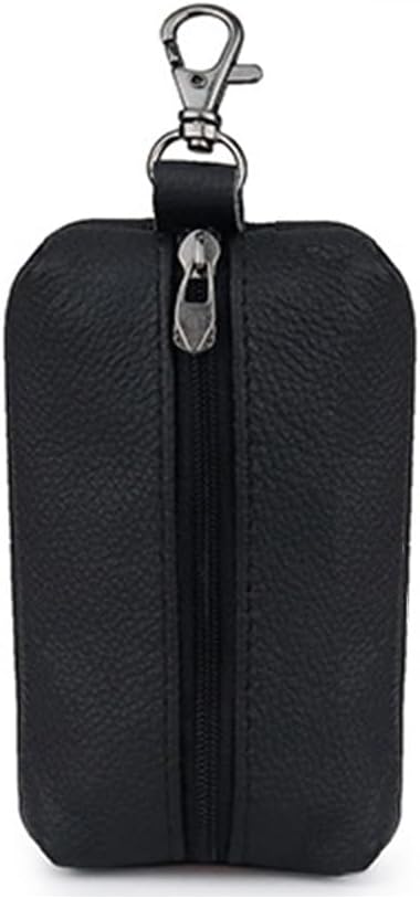 AUONY Unisex Genuine Leather Key Case Wallet Pouch Bag Keychain Holder with Key Ring & Zipper (Black)