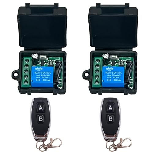 2 Pack DC 12V Remote Control Switch 433Mhz RF Wireless Relay Receiver Remote Control Light Switch Module Garage Door Remote for Motor Light