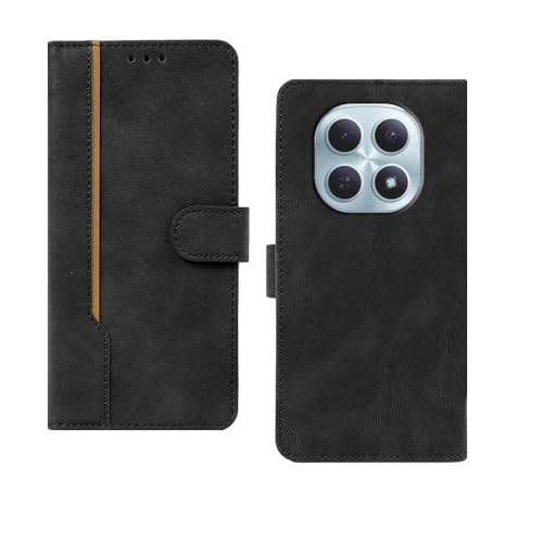 Image of amazon basics Redmi Note 15 5G Flip Cover | Card Pockets Wallet & Stand | Flip Cover for Redmi Note 15 5G (Black with Beige Strip)