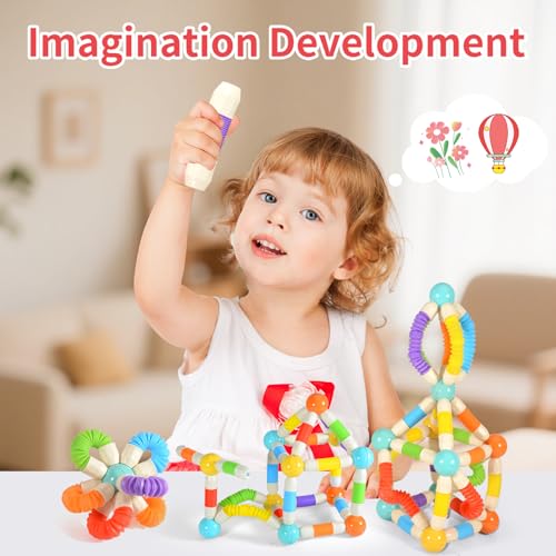 58PCS Extendable Magnetic Building Sticks, STEM Educational Montessori Toys for Toddlers 3-5 - Magnet Blocks for Child age 4-7, Sensory Balls and Rods set for Kids Holiday Birthday Gift for Boys Girls - Image 5