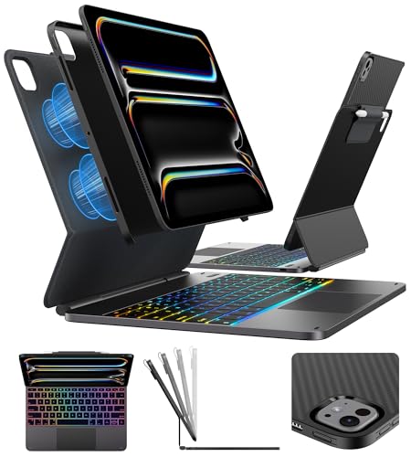 Image of typecase Edge+ Keyboard Case for iPad Pro 13 M5 /M4, Portrait & Tablet Modes | Detachable Back Case, Magnetic Floating Stand,Larger Click-Anywhere Trackpad, 11-Color Backlight,Pencil Holder,Carbon Fiber