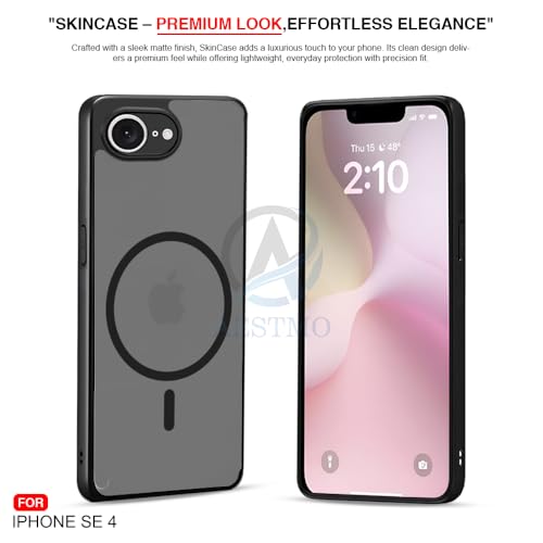 Image of AESTMO iPhone 16E / SE 4 Back Cover | 360 Protection | Matte Frosted Hard Back Translucent | Compatible with MagSafe Accessories for iPhone 16E / SE 4 (Smoke Black Matte PC+Black TPU Bumber)