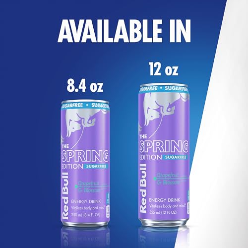 Red Bull Spring Edition Sugarfree Energy Drink, Grapefruit, 8.4 fl. oz., Case of 24 cans, with 80mg Caffeine, Taurine & B Vitamins