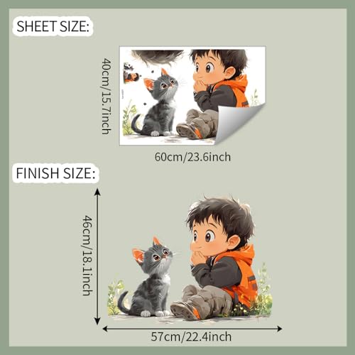 Vinilo Decorativo Acuarela Niño y Gato Achang miniatura 2