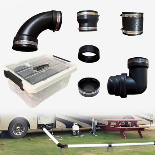 Image of RV and Camper Sewer Waste Plumbing Connection System Kit Compatible with 3 inch PVC Pipe RV Sewer Hose RV Sewer Adapter 6 Pcs Set with Storage Bo (6pcs set)
