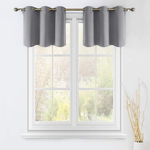 HOMEIDEAS 2 Panels Blackout Window Valance 18 inch Long Short Curtains for Small Window Kitchen Bathroom Dining Bedroom Grommet Small Curtain Drapes Window Toppers, Light Grey
