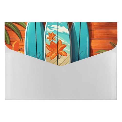 Surfboard Wooden Folder with 6 Pockets Document Organizer