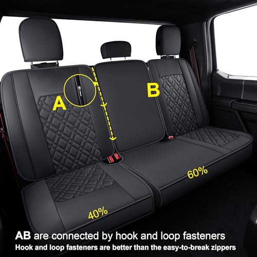 Image of LUCKYMAN CLUB F150 Rear-only Seat Covers J03-Q3 with Waterproof Faux Leather, Fit 2015-2025 Ford F150 and 2017-2025 F250 F350 F450 (Rear only, Black)