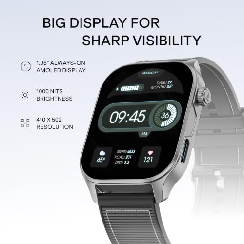 Image of boAt Ultima Vogue 2, India's First AMOLED Type-C Smartwatch, 1.96 inch AMOLED Display, 1000 nits Brightness, Metal Body w /Premium Straps, 10-Days Battery Life, Smartwatch for Men & Women (Active Black)