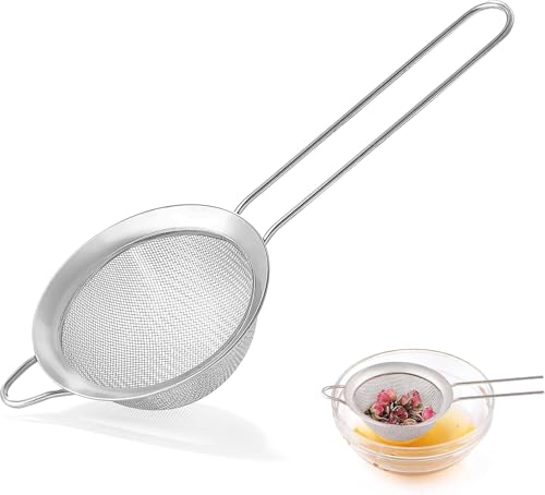 3.35 Inch Silver Fine Mesh Strainer, Stainless Steel Metal Handheld Small Mini Sieve Strainer, Kitchen Food Strainer with Handle for Cocktail, Tea, Coffee and Juice