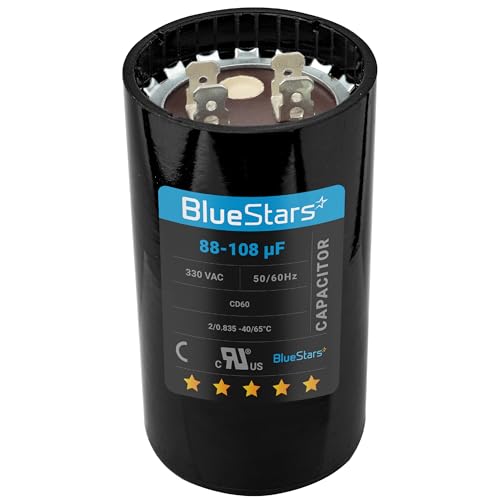 [2025 Updated] BlueStars 88-108 uF MFD 330VAC Volts 50/60 Hz CD60 Round Motor Start Capacitor Replacement Part - Fit Single Phase AC Pool Pump or Well Pump - Lifetime Up to 30.000 Hours