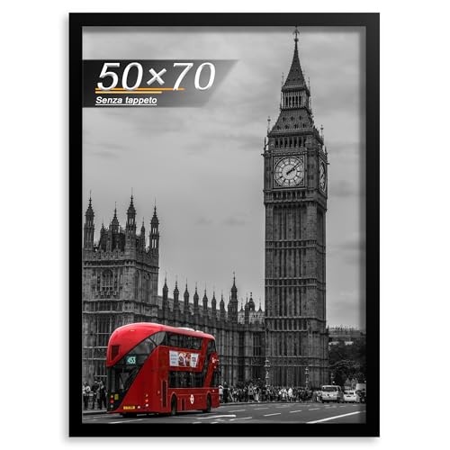 Tinkeps Bilderrahmen 50x70 cm Schwarz - Eleganter Posterrahmen aus MDF-Holz mit bruchsicherem Acrylglas - Modernes Design für Fotos & Urkunden - Wandmontage im Hoch- & Querformat