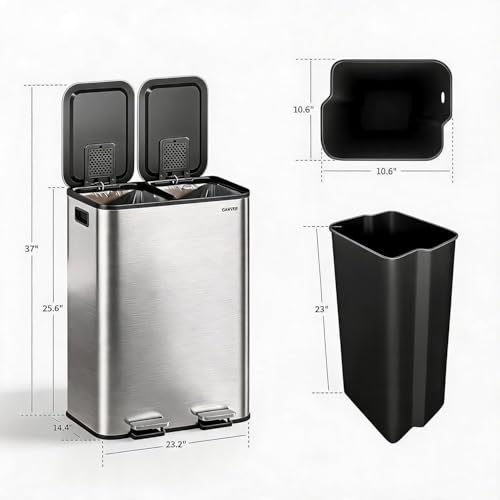 Caneca de basura doble 16 gal acero inoxidable plateada miniatura 2