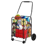 DWVO Folding Shopping Cart with Wheels, Rolling Foldable Grocery Cart for Seniors, Portable Collapsible Utility Cart for Shopping Groceries Laundry Stair Climbing Storage