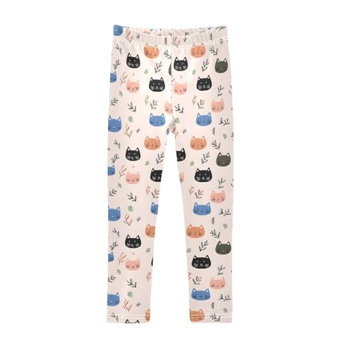 Colorful Cat Leaves Girls Leggings Soft Stretch Workout Yoga Dance Pants for Kids Casual Tights