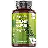 Grüner Kaffee Kapseln - 7000mg je Kapsel - Mit Chlorogensäure & Koffein - Vegan & Vegetarisch - 90 Kapseln - Natürliche & Geprüfte Inhaltsstoffe - Green Coffee - Von WeightWorld