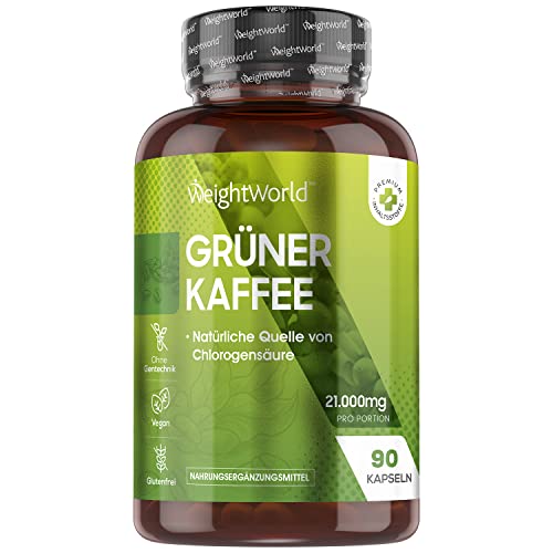 Grüner Kaffee Kapseln 21000mg - 90 Vegane Koffein Kapseln - Superfood mit Chlorogensäure - Vegetarisches Nahrungsergänzungsmittel & Natürliche Inhaltsstoffe - Green Coffee Capsules von WeightWorld Cover