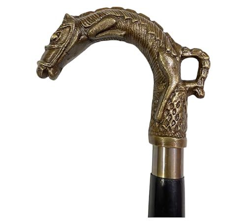 Bastón de latón con cabeza de caballo – Elegante bastón de madera para hombres y mujeres