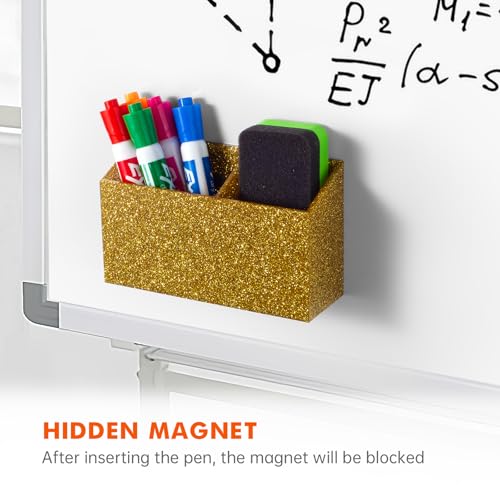 Image of BEYGORM Magnetic Dry Erase Marker Holder for Whiteboard & Refrigerator | Non-slip Acrylic Pen Holder for Classroom, Fridge Magnet, Locker Organizer Accessories, Teacher & School Supplies(Gold)