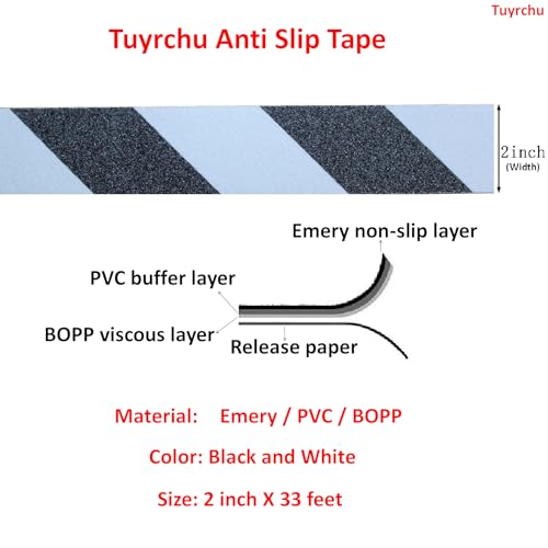 Image of Anti Slip Tape 2 Inch Wide, Waterproof Grip Adhesive Tape, Heavy Duty High Traction Friction for Indoor /Outdoor Steps (33 Ft /Black-White).