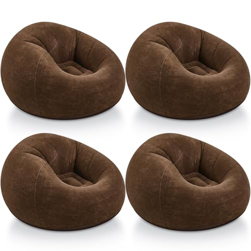 Image of Realspring Inflatable Bean Bag Chairs Outdoor Blow up Camping Chairs Inflatable Lazy Sofa Folding Portable Bean Bag Loungers Couch for Movie Night(Dark Coffee,4 Pcs)