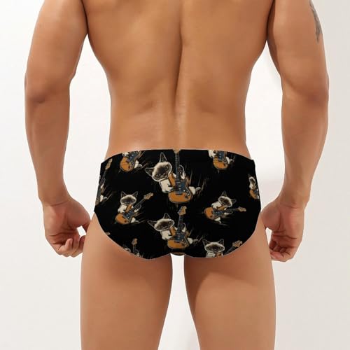Siamese Cat Playing an Electric Guitar Mens Swim Briefs Bikini Sexy Low Rise Trunks Swimsuit Bathing Suit Beach2