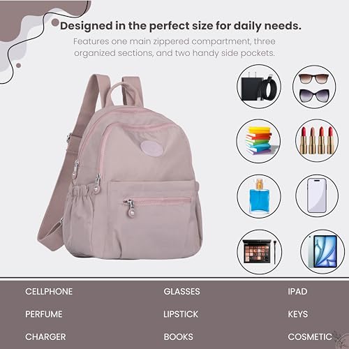 Image of TS WITH TECHSUN Stylish Women Mini Backpack | Lightweight Travel Small Nylon Bag with Multiple Pockets | Anti-Theft Zipper Pocket | Casual, Work, Office, Picnic Backpack for Girls