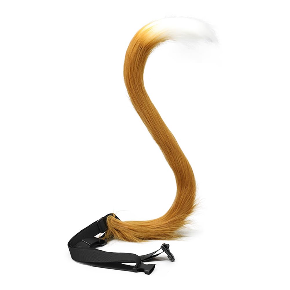 ILUFAM Fluffy Plush Long Cat Tail Fancy Dress Animal Tail with Adjustable Waist Strap, Cosplay Anime Dress Up Party Carnival Costume Prop for Adult (Camel&White)
