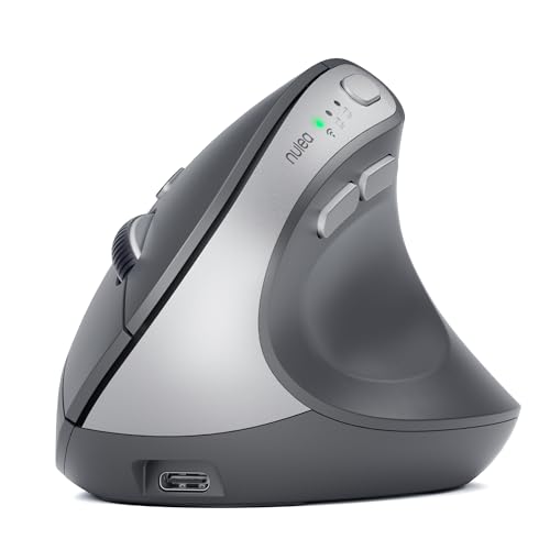 Nulea MD280 Ergonomic Vertical Wireless Mouse - Bluetooth & 2.4G Dual Mode, 4 Adjustable DPI 800/1200/1600/2400, Rechargeable, Silent Clicks, No Lag, 6 Buttons - Perfect for Laptop, Desktop Grey