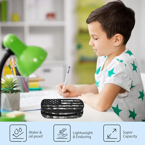 Image of Flag Pencil Case, Large Capacity Pen Pencil Case for Boys Girls Teen, Kids 3 Compartments Multifunction Pencil Box with Zipper Organizer, Pencil Pouch for Back to School Students