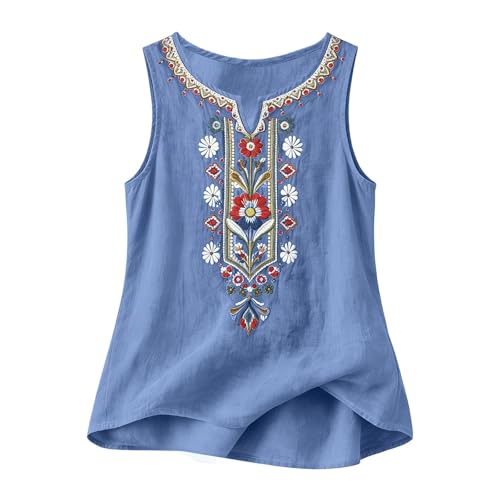 Chemise sans manches anti-transpiration en lin et coton ample col V