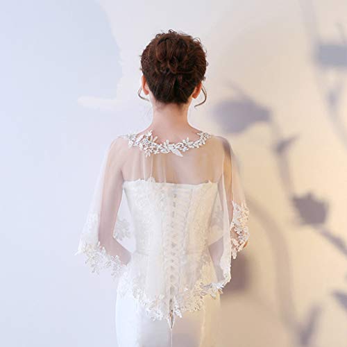 Women Single Layer Sheer High Low Wedding Shawl Wrap Floral Lace Applique Splici2