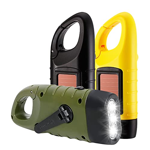 techextra Solar Taschenlampe Kurbel, 3 Stk Wiederaufladbare Kurbeltaschenlampe, Dynamo Taschen lampe, kurbellampe Energiesparend mit Crank und Solarpanel, Notfall Lampe für Camping, Wandern usw Cover