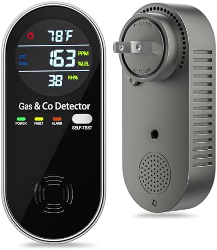 4-in-1 Plug in Combination Gas & Carbon Monoxide Detector, CO Alarm with Fahrenheit(°F) & Humidity LCD Display for Home and Travel (1 Pack)