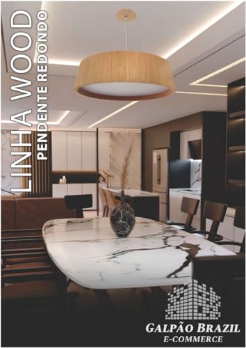 Lustre Pendente Redondo em Madeira - Luminária de Uso Interno Residencial e Comercial - Tamanhos: 25