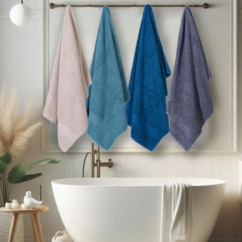Image of Mush Hearth & Haven Bamboo Towels for Bath Large Size | 450 GSM Bamboo Bath Towel for Men & Women | Soft, Highly Absorbent & Quick Dry | Pack of 4, 70 X 140 cms (Assorted 1)
