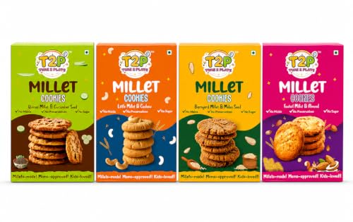 Image of T2P Healthy Millet Biscuits Combo (Pack of 4) - Made with Nutritious Millets & Nuts - High Protein, Low Carb & Fiber Rich Cookies - No Maida No Refined Sugar Breakfast & Snack Anytime