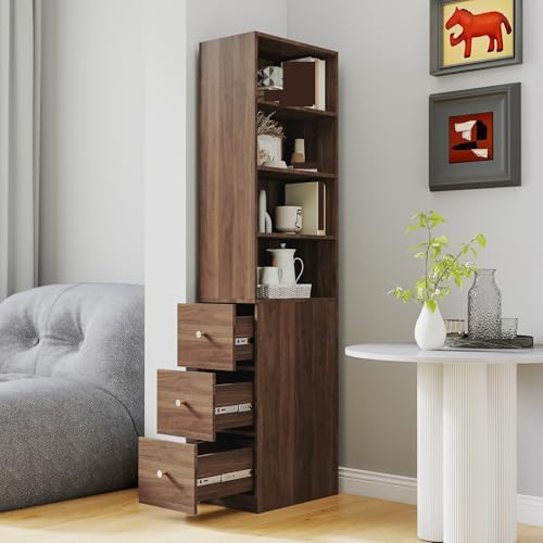 Modern Display Storage Cabinet, 4-Tier Shelving Unit with 3 Side Drawers, Stylish Organizer for Living Room & Home Office Furniture, Space-Saving Solution