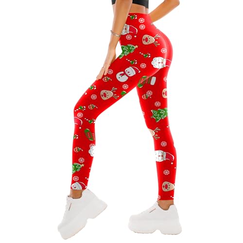 SINOPHANT High Waisted Leggings for Women - Full Length Capri Buttery Soft Yoga Pants for Workout Athletic(Full Christmas A,S-M)