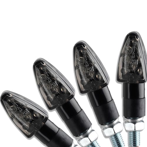 Germany Motorsports LED Motorrad Mini Blinker Wizzard Schwarz kurz universal 12V e-geprüft vorn hinten (Getöntes Glas, 2 Paar)
