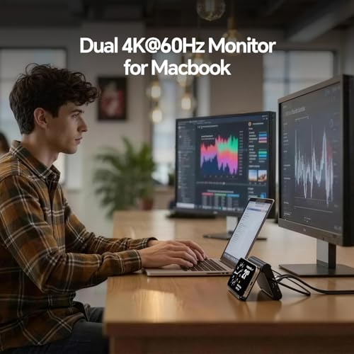 Image of MacBook Docking Station Dual Monitor 4K@60Hz, Vertical Laptop Stand with 2xHDMI, 100W PD, 10Gbps USB-C /A, Ethernet, Audio, SD /TF, USB C Dock for MacBook Pro /Air M4 /M5 - Midnight