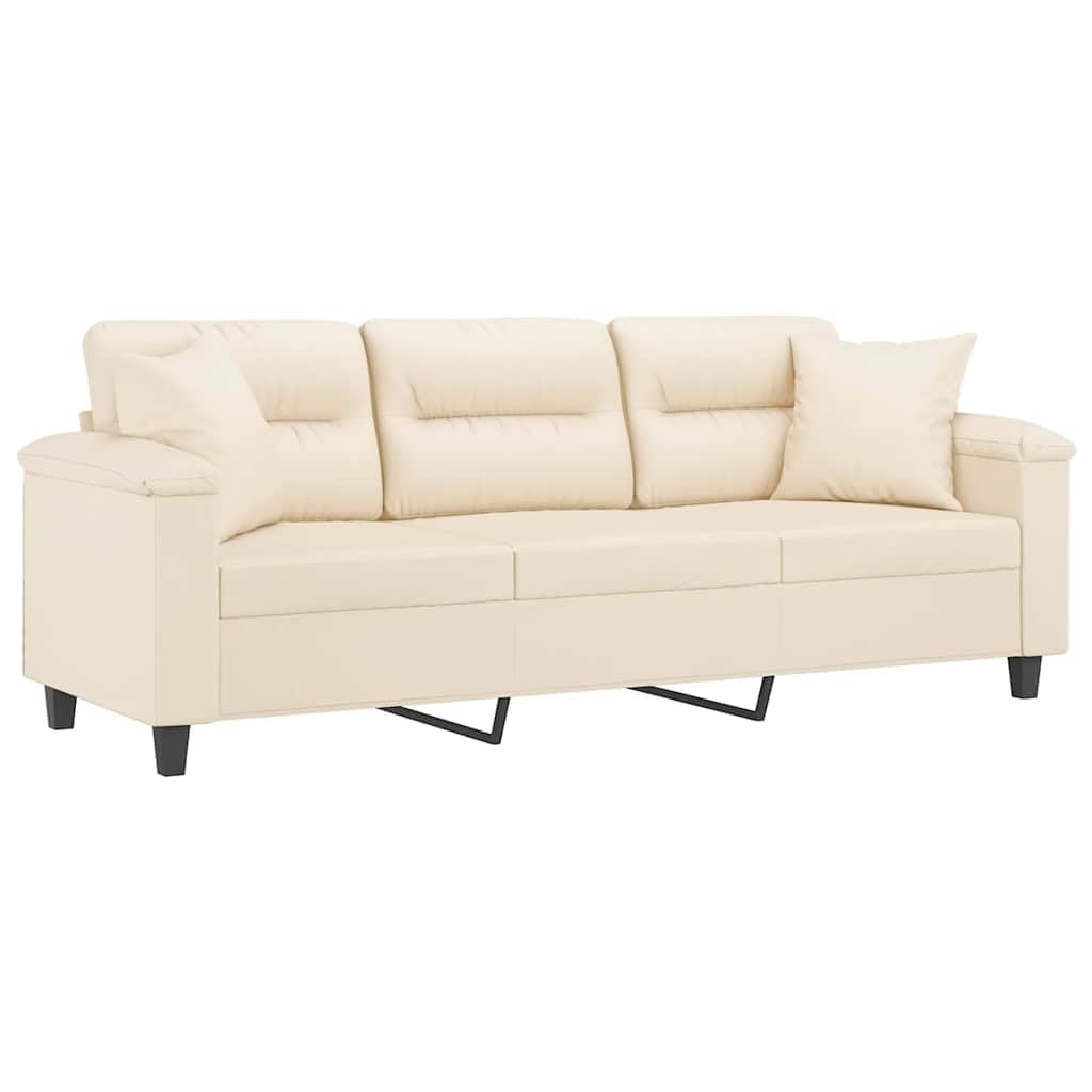 3-osobowa sofa z poduszkami w kolorze beżowym, 180 cm, tkanina z mikrofibry, nowoczesny mebel tapicerowany do salonu i pokoju gościnnego z miejscem do przechowywania i funkcją relaksu, idealna
