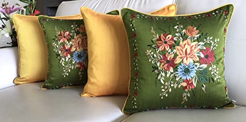 Image of TARA- Sparkling Homes Embroidered 250 TC Cushion Covers 16 X 16 Inches In Cotton Silk, My Fair Lady (Olive Green, 16 X 16 Inches)