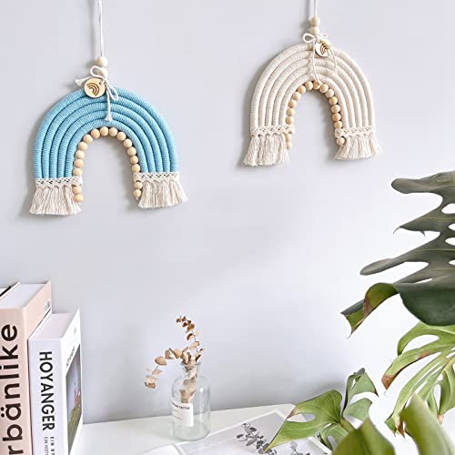 Zoonai Rainbow Wall Décor Handmade Weaving Ornament Wooden Beads Modern Home Decoration Accessories Hanging Pendant For Bedroom Nursery Baby Kids Rooms (Green) #TOP4