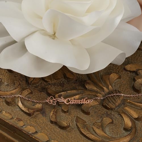 Custom Birth Flower Name Bracelet, Personalized Birth Month Flower Name Bracelet, Mothers Day Birthday Gifts for Her, Mom, Grandma, Friend, Sister, Dainty Floral Link Bracelet4