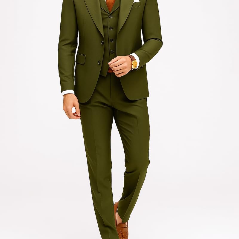 Men’s Khaki Slim-Fit 3-Piece Suit – Stylish Wedding, Business, and Party Formal Wear with Blazer, Vest & Pants4