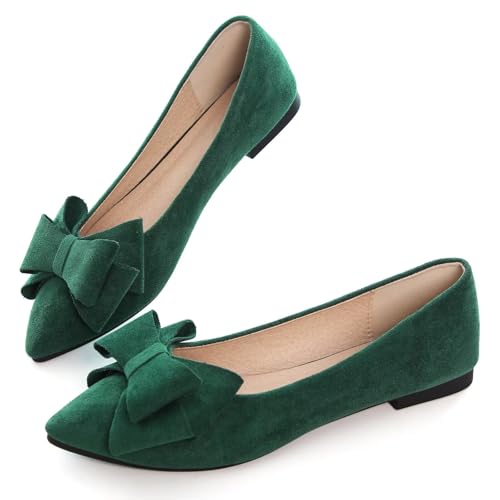 Image of SAILING LU Womens Bowknot Ballet Flats Pointy Toe Suede
